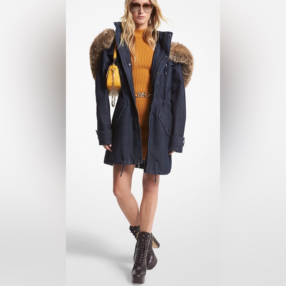 Michael Kors Collection Denim Anorak With Faux Fur Trim Hood S Nwt In-Store